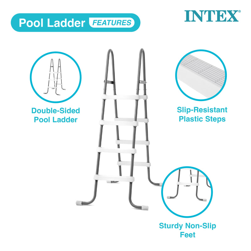 Intex Steel Frame Above Ground Swimming Pool Ladder for 48 Inch High Wall Pools