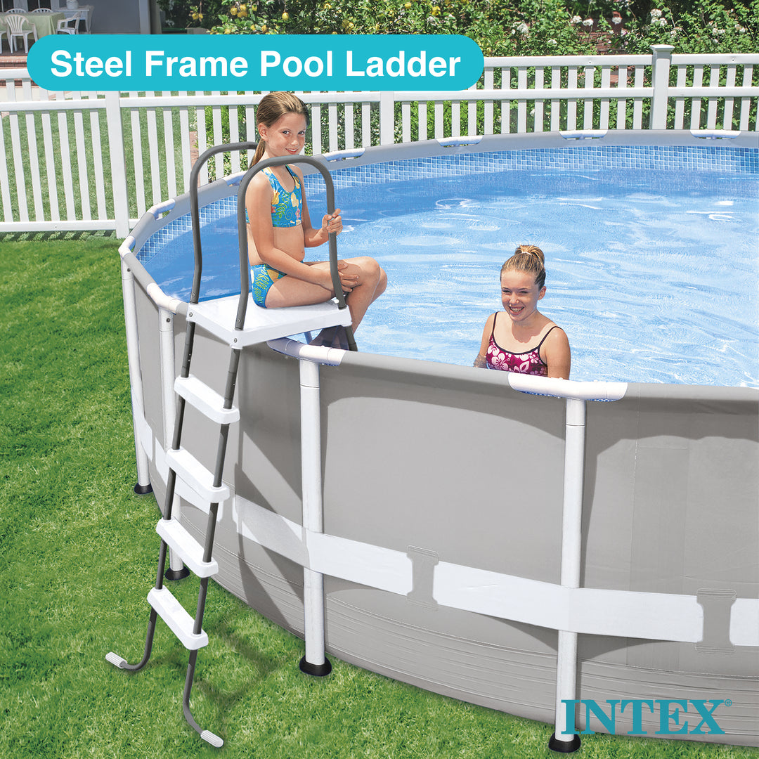 Intex 28067E Steel Frame 52" Entry Step Ladder for Above Ground Swimming Pools