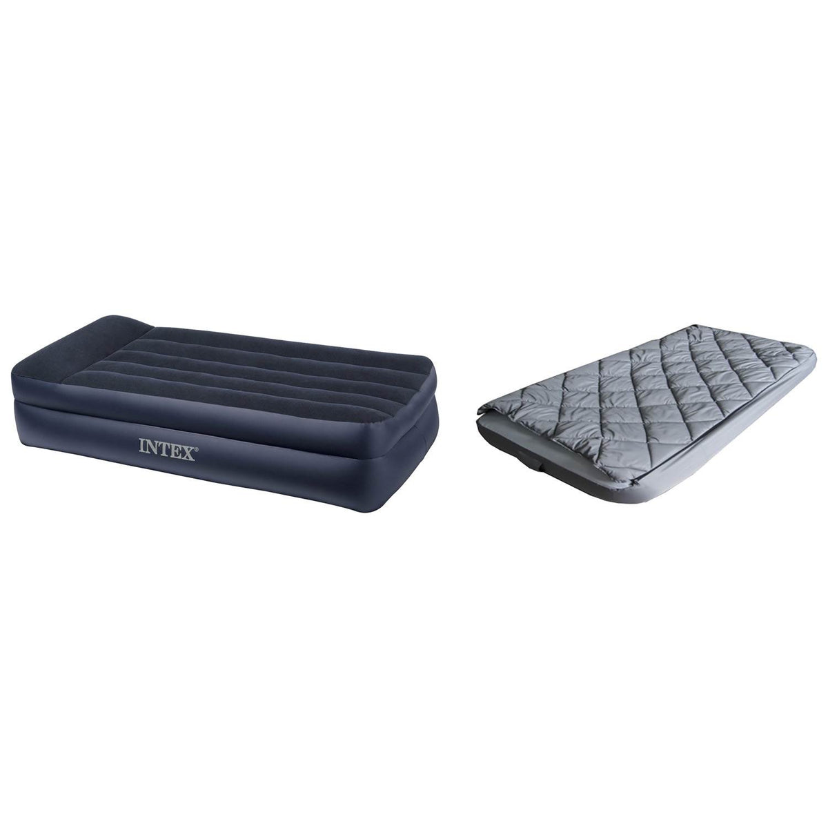 Intex Twin Raised Pillow Air Mattress Bed w/ Built-In Pump + Fitted Bedding Kit