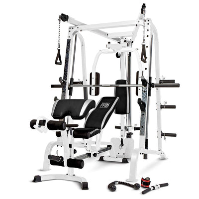 Marcy Pro Smith Cage Workout Machine Total Body Training Home Gym System, White