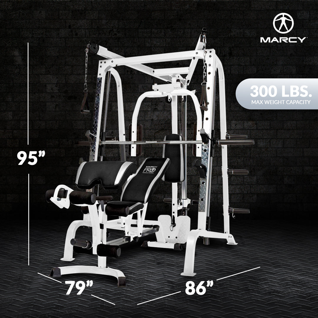 Marcy Pro Smith Cage Workout Machine Total Body Training Home Gym System, White