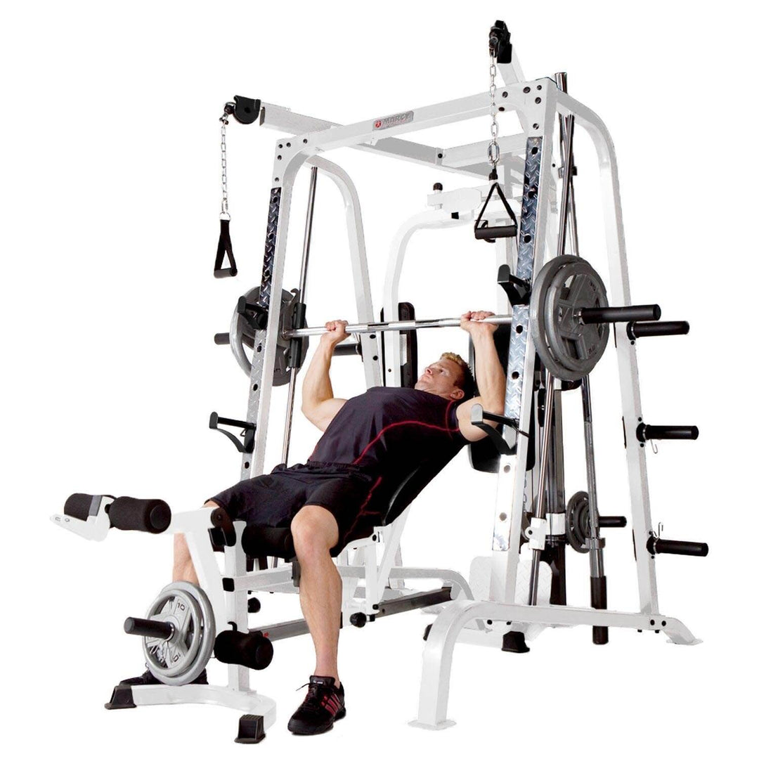 Marcy Pro Smith Cage Workout Machine Total Body Training Home Gym System, White