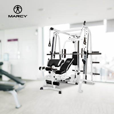 Marcy Pro Smith Cage Workout Machine Total Body Training Home Gym System, White