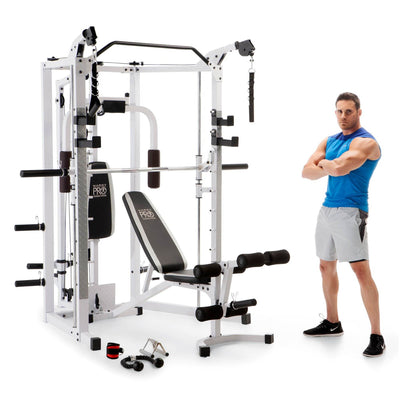Marcy 5276 Combo Smith Heavy-Duty Total Body Strength Home Gym Machine, White - VMInnovations