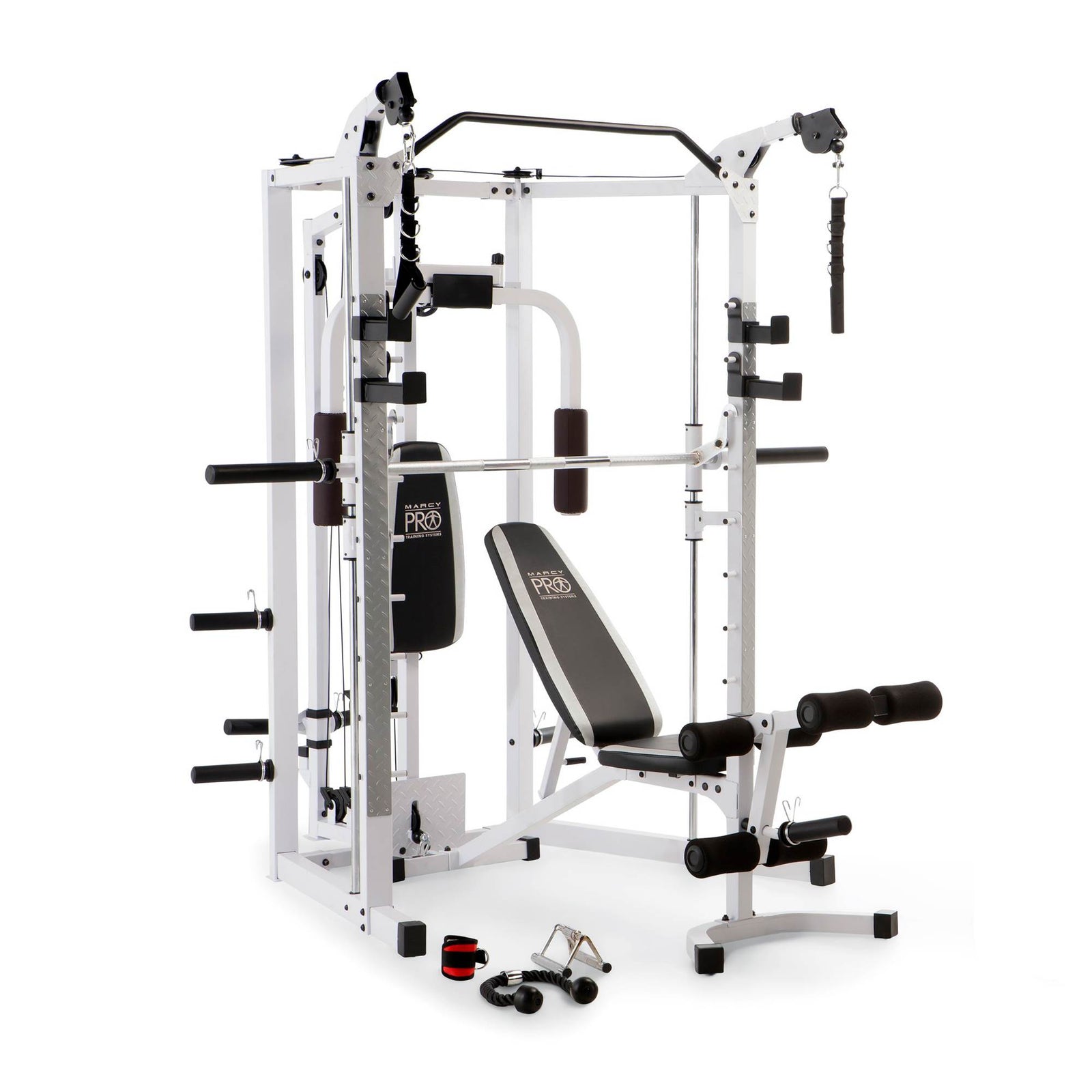 Marcy 5276 Combo Smith Heavy-Duty Total Body Strength Home Gym Machine, White - VMInnovations