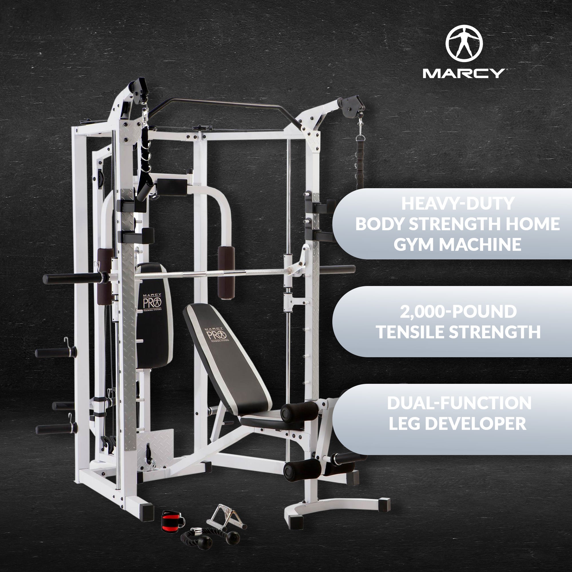 Marcy 5276 Combo Smith Heavy-Duty Total Body Strength Home Gym Machine, White - VMInnovations