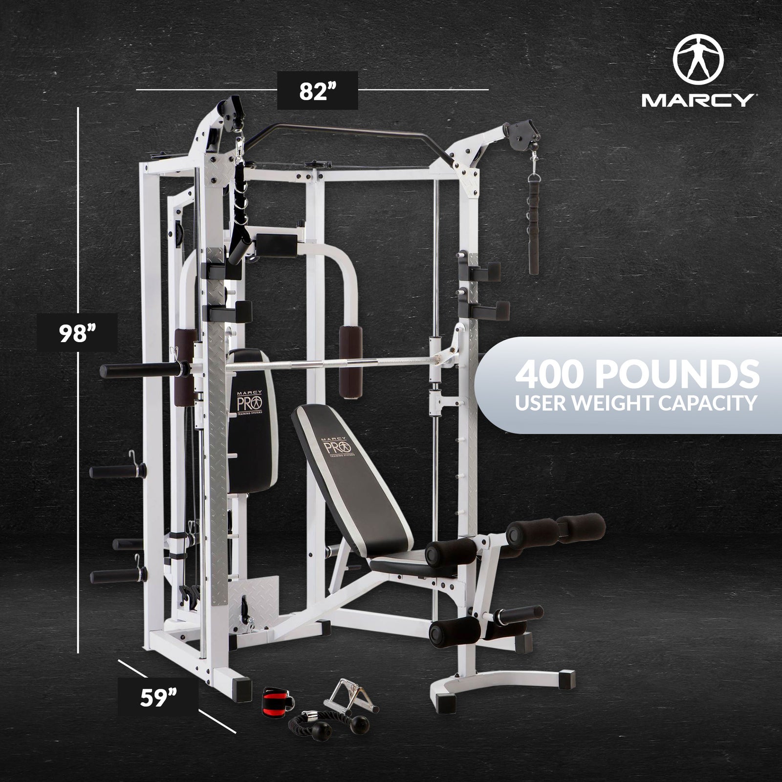 Marcy 5276 Combo Smith Heavy-Duty Total Body Strength Home Gym Machine, White - VMInnovations