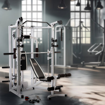Marcy 5276 Combo Smith Heavy-Duty Total Body Strength Home Gym Machine, White - VMInnovations