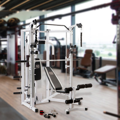 Marcy 5276 Combo Smith Heavy-Duty Total Body Strength Home Gym Machine, White - VMInnovations