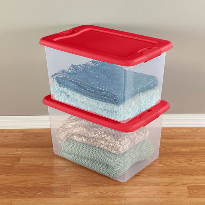 Sterilite 64 Qt. Clear Plastic Latching Lid Storage Bin Container Tote, 6 Pack