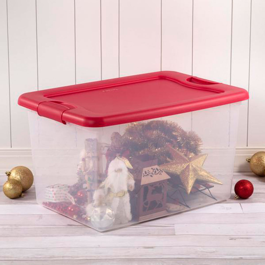 Sterilite 64 Qt. Clear Plastic Latching Lid Storage Bin Container Tote, 6 Pack