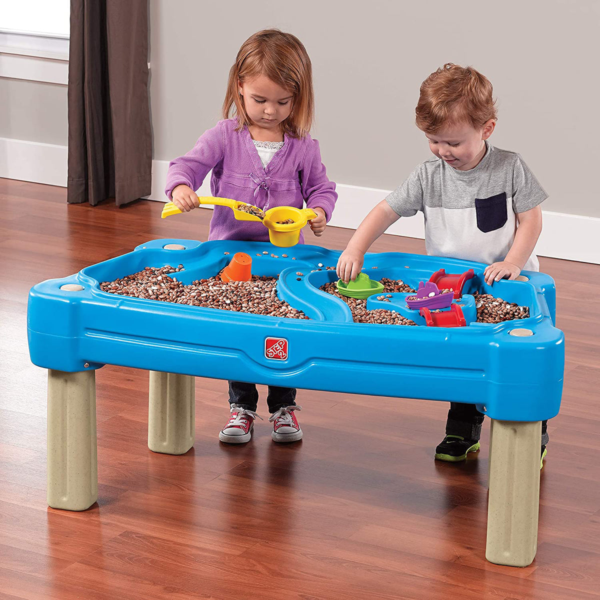 Step2 Cascading Cove Sand and Water Kids Sensory Play Table with Umbrella, Blue