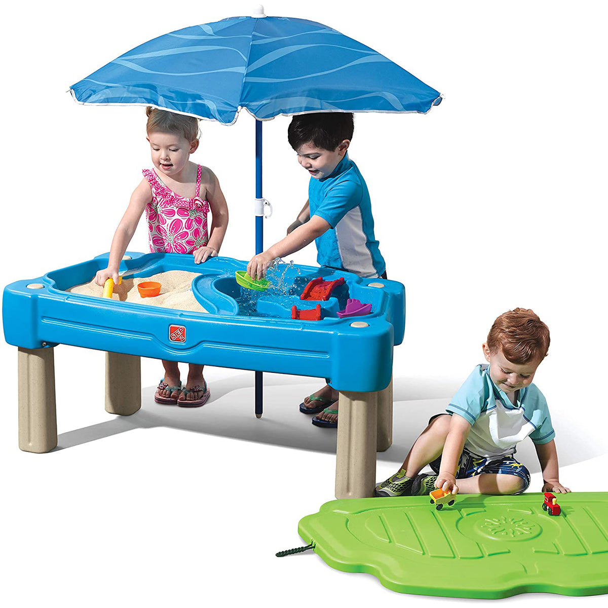 Step2 Cascading Cove Sand and Water Kids Table with Umbrella, Blue (Open Box)
