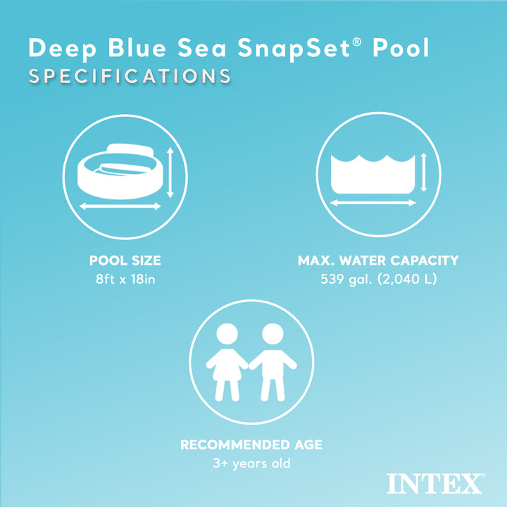 Intex 8ft x 18in SnapSet Kiddie 8 x 8' Instant Swimming Pool, Sea Blue (Used)