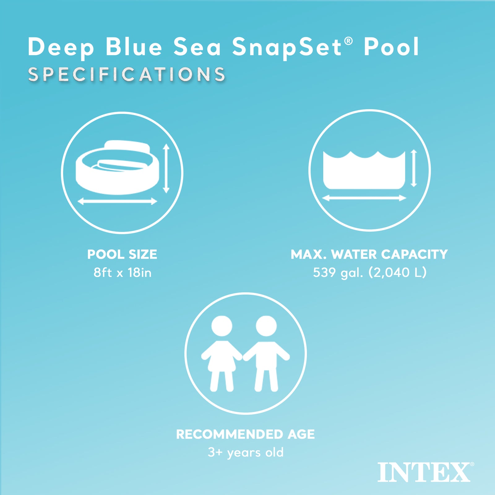 Intex 8ft x 18in SnapSet Kiddie 8 x 8' Instant Swimming Pool, Sea Blue (Used) - VMInnovations