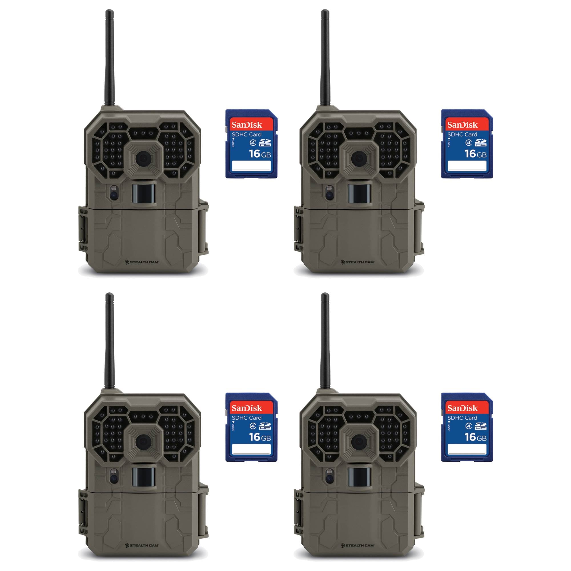Stealth Cam GXW 12MP 1080p HD iOS & Android Game Camera, 4 Pack + 16GB SD Cards