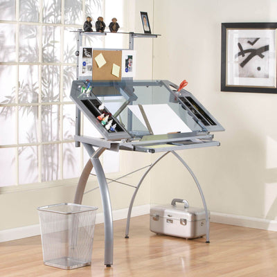 Studio Designs Adjustable Drafting Table Drawing Desk, Silver/Blue (For Parts)