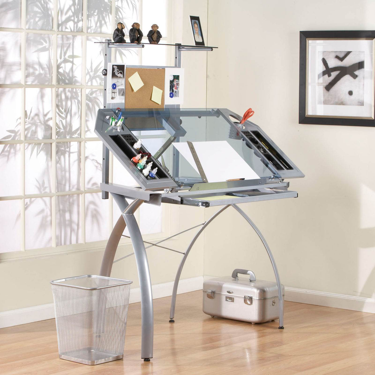 Studio Designs Futura Tower Drafting Table Drawing Desk, Silver/Blue (Open Box)