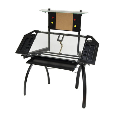 Studio Designs Adjustable Drafting Table Drawing Desk, Black Glass (Open Box)