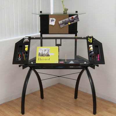 Studio Designs Adjustable Drafting Table Drawing Desk, Black Glass (Open Box)