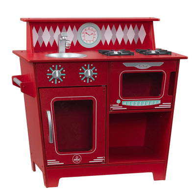 KidKraft Classic Wooden Kids' Pretend Play Cooking Kitchenette, Red (Open Box)