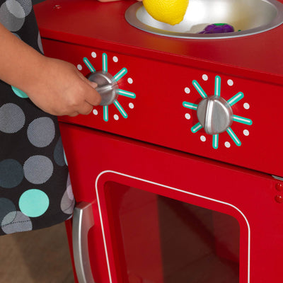 KidKraft Classic Wooden Kids' Pretend Play Cooking Kitchenette, Red (Open Box)