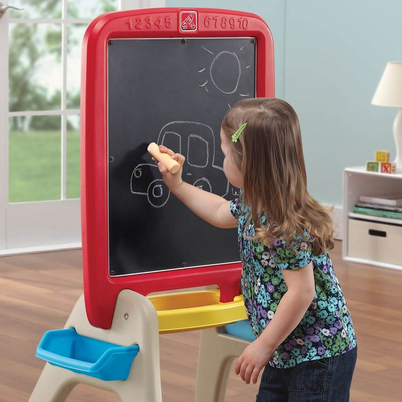 Step2 All Around Easel for Two Kids Dry Erase Magnetic Chalkboard Learning Easel