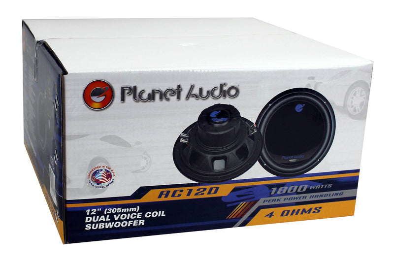 Planet Audio 12 Inch 1800W Car Audio Power Single Subwoofer DVC 4 Ohm AC12D