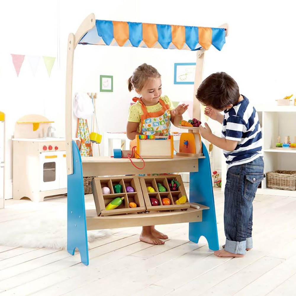 Hape Grocery Checkout Stand Play Set + Hape Supermarket Grocery Shopping Cart