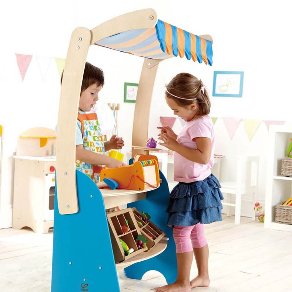Hape Grocery Checkout Stand Play Set + Hape Supermarket Grocery Shopping Cart