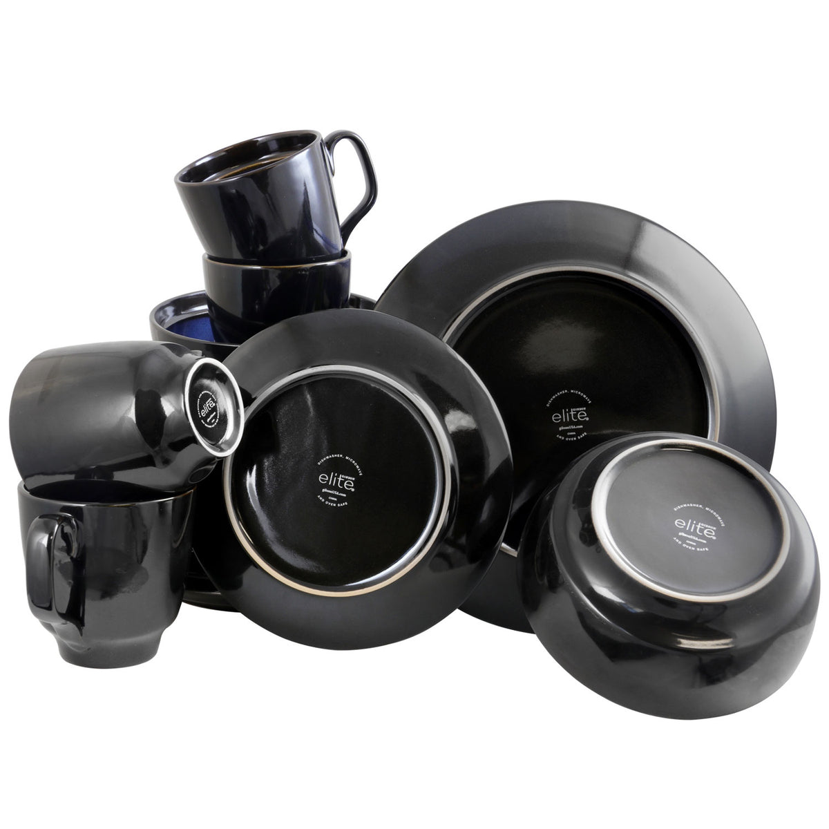 Gibson Elite Bella Galleria 16 Pc Dinnerware with Plates, Bowls, & Mugs (2 Pack)