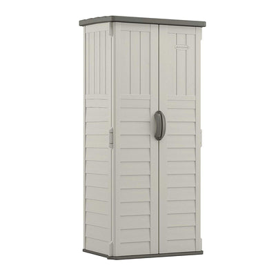 Suncast Vertical Storage Shed Bundled w/ Metal Wire Shelf Rack Shelving (3 Pack)