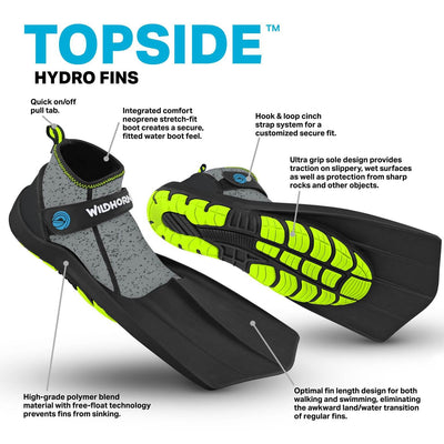Wildhorn Topside Men's 11 Hydro Snorkel Swim Flippers, Sharkskin (Open Box)