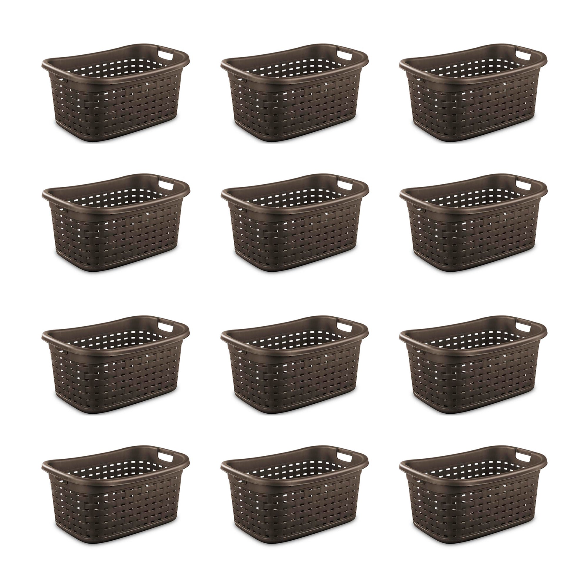 Sterilite Plastic Weave Laundry Organizer Storage Basket, Espresso (12 Pack)