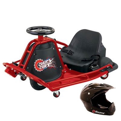 Razor High Torque Motorized Drifting Crazy Cart with Drift Bar and Helmet, Red