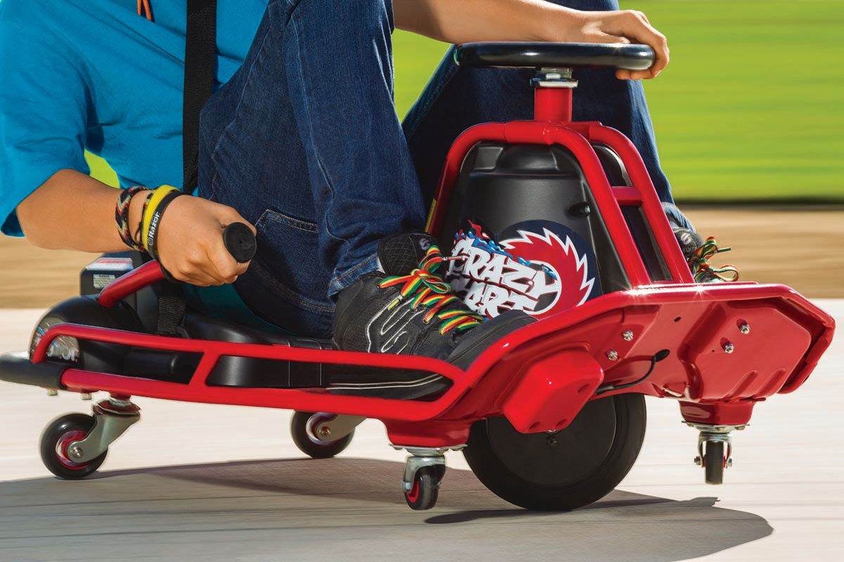 Razor High Torque Motorized Drifting Crazy Cart with Drift Bar and Helmet, Red