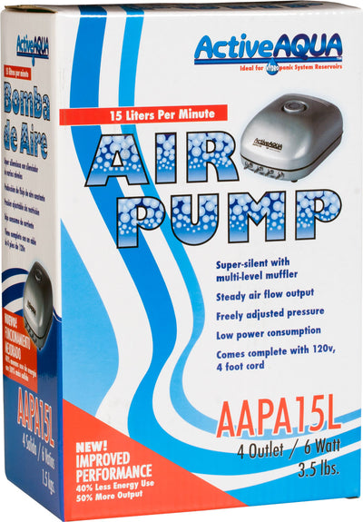 Active Aqua AAPA15L 6-Watt 240 GPH Hydroponic Aquarium 4 Outlet Air Pump(2 Pack) - VMInnovations