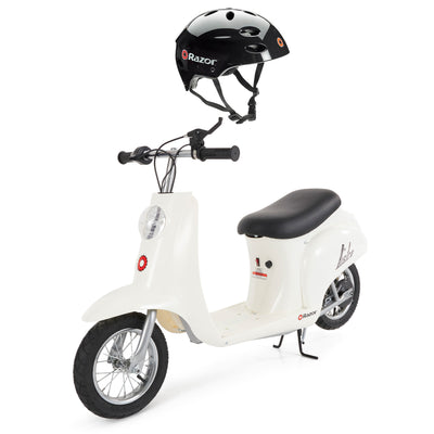 Razor Pocket Mod Miniature Euro 24V 250W Electric Retro Scooter, White w/ Helmet