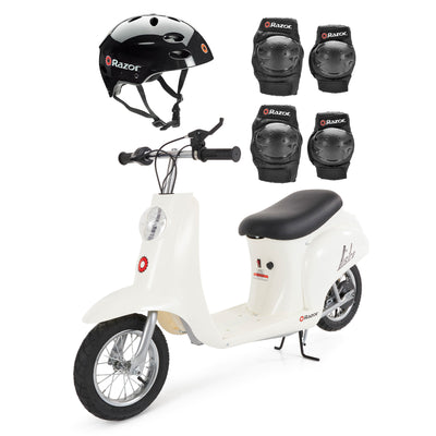 Razor Pocket Mod Euro 250W Kids Electric Retro Scooter w/ Helmet & Safety Pads