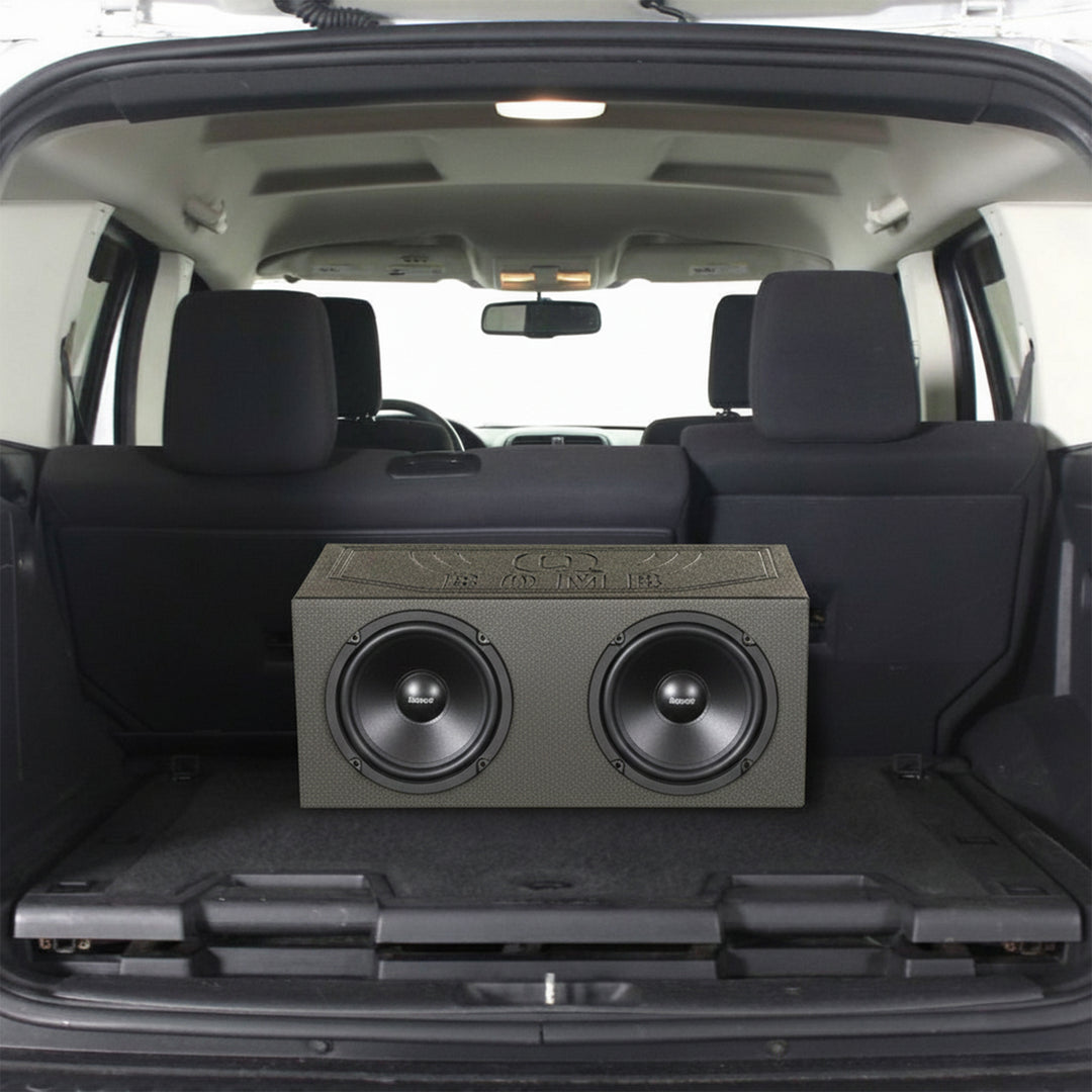 QPower QBOMB8V Dual 8 Inch Vented Port Subwoofer Sub Box with Bedliner Spray - VMInnovations