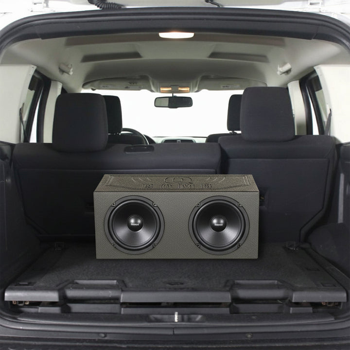 QPower QBOMB8V Dual 8 Inch Vented Port Subwoofer Sub Box with Bedliner Spray - VMInnovations