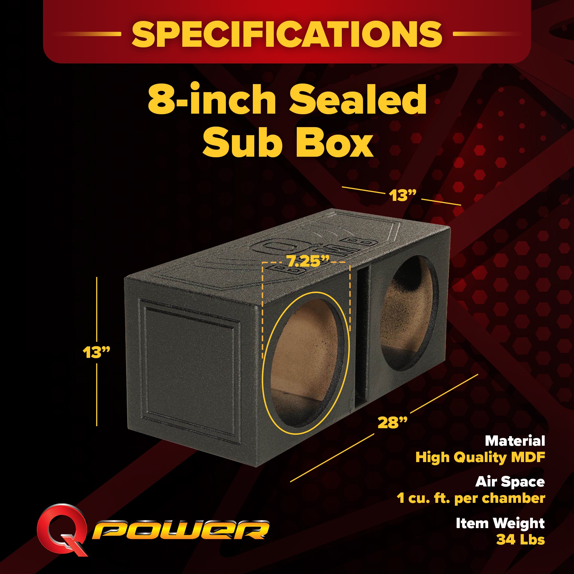 QPower QBOMB8V Dual 8 Inch Vented Port Subwoofer Sub Box with Bedliner Spray - VMInnovations