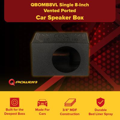 Q-Power Single 8 Inch Vented Ported Car Subwoofer Sub Box Enclosure (Open Box)
