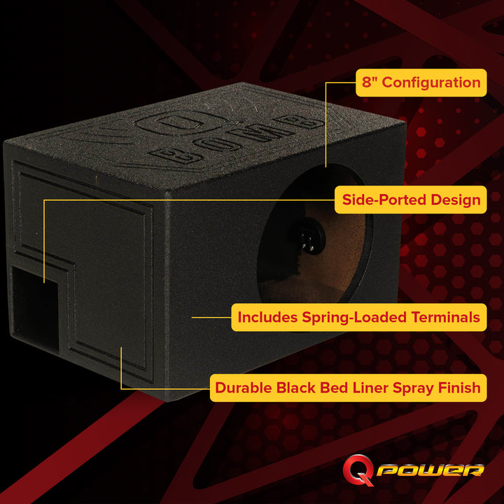 Q-Power Single 8 Inch Vented Ported Car Subwoofer Sub Box Enclosure (Open Box)