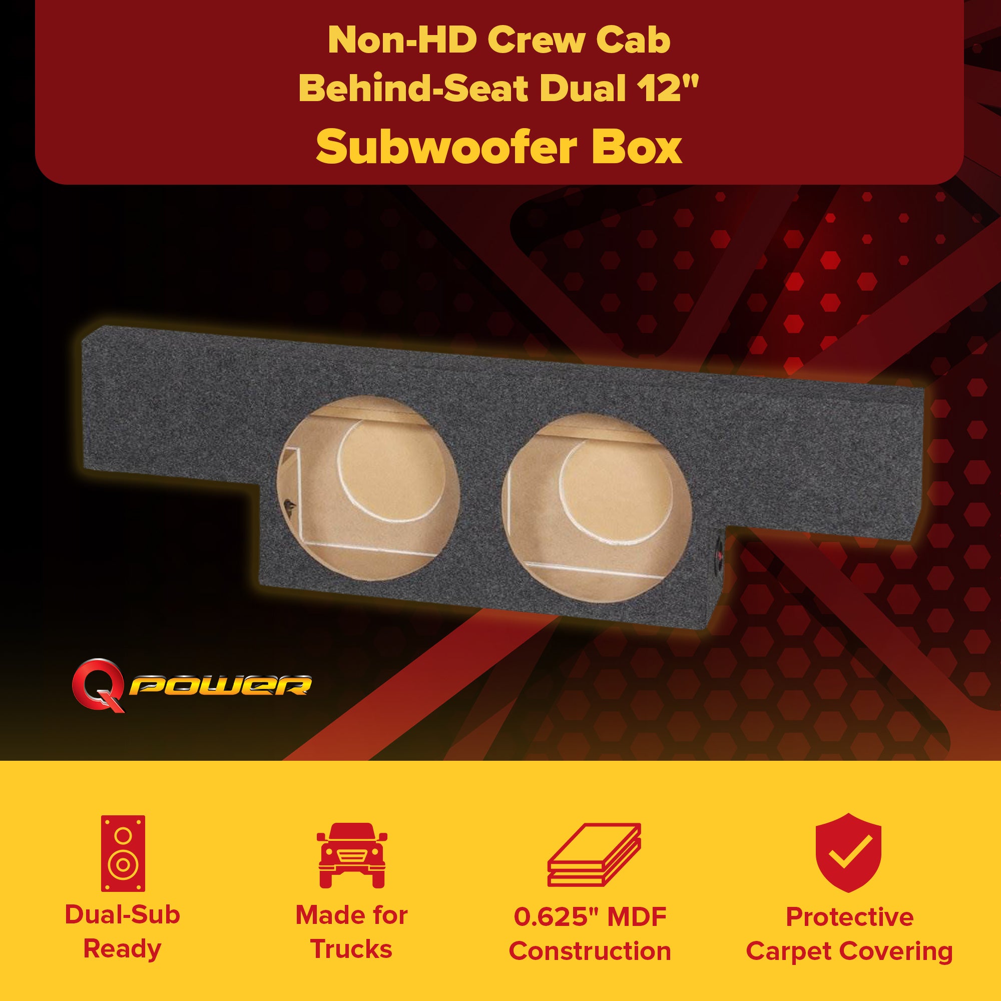 QPower Non HD Crew Cab Behind Seat Dual 12" Subwoofer Box (Used) - VMInnovations