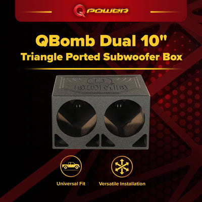 Q Power Dual 10 Inch Triangle Ported Subwoofer Box w/ Bedliner Spray (Open Box) - VMInnovations