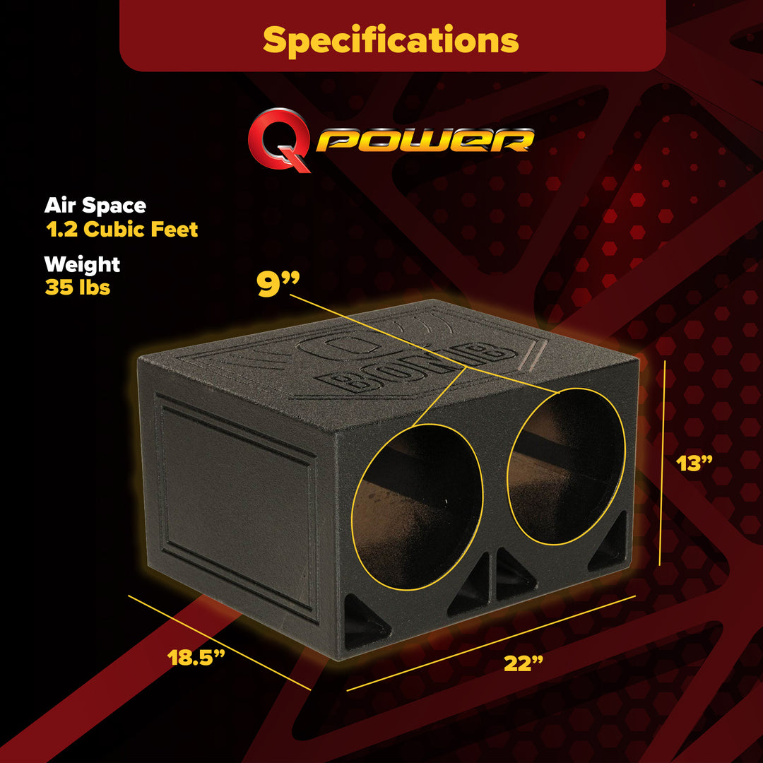 QPower QBOMB10TB Dual 10 Inch Triangle Ported Subwoofer Box w/ Bedliner Spray