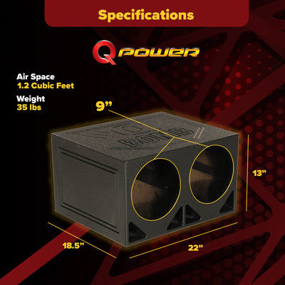 Q Power Dual 10 Inch Triangle Ported Subwoofer Box w/ Bedliner Spray (Open Box)