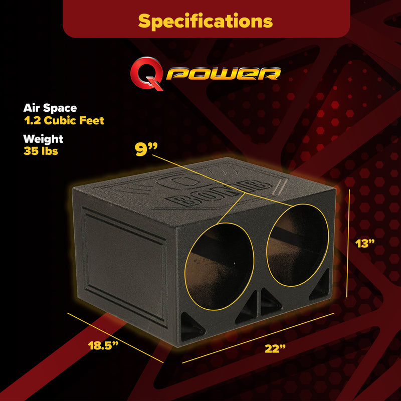 Q Power Dual 10 Inch Triangle Ported Subwoofer Box w/ Bedliner Spray (Open Box)