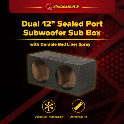 Q Power QBomb QBOMB12S Dual 12" Sealed Port Subwoofer Sub Box w/ Bedliner Spray - VMInnovations